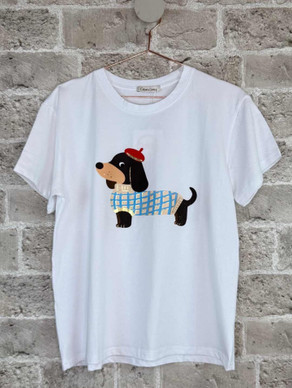 Mäyräkoira printti t-paita valkoinen 