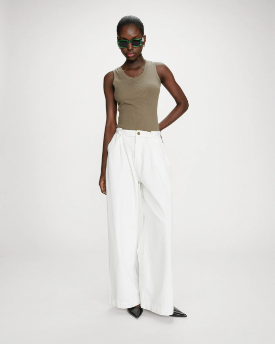 Grace&Mila Pompon leveälahkeiset oversized farkut white