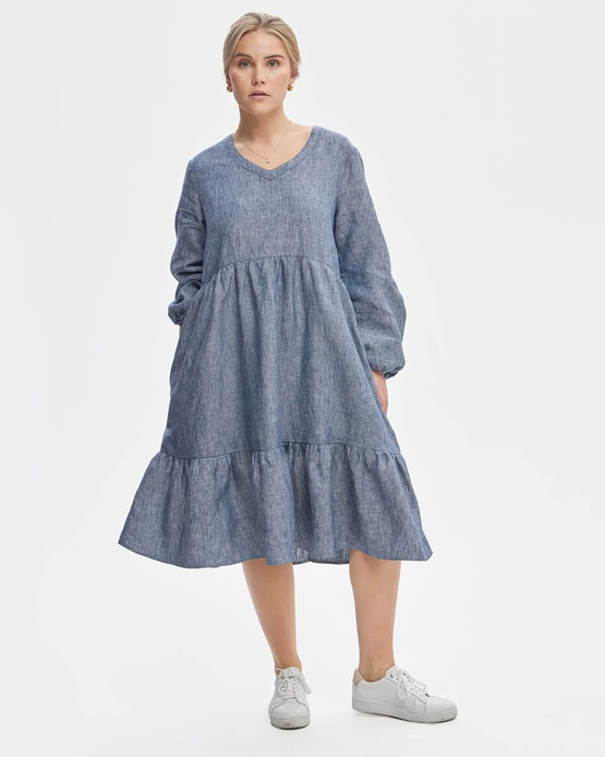 Piironki Pellavamekko Maria  pitkähihainen denim blue