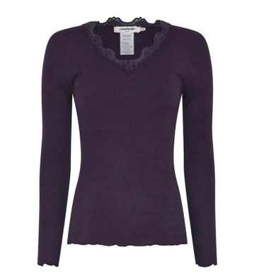 Soulmate Silky 2 pitkähihainen  toppi silkkimodaalineulosta tumma lila