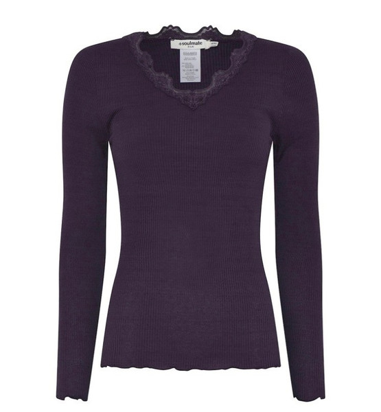 Soulmate Silky 2 pitkähihainen  toppi silkkimodaalineulosta tumma lila