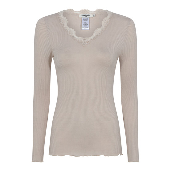 Soulmate Silky 2 pitkähihainen  toppi silkkimodaalineulosta beige
