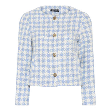 Villy lyhyt ruudullinen bouclejakku vaaleansininen