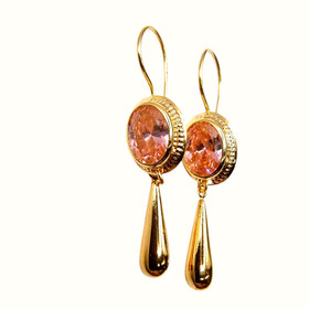 Viistekivi 6x8mm + 17mm kultainen kyynel, koukkukorvakoru