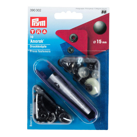 Prym Painonappi Anorak 15 mm metallimusta 10 kpl