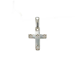 Risti-riipus timanteilla 10mm korkea, valkokultaa