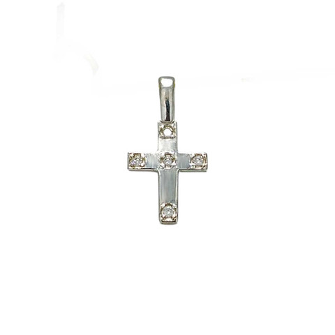 Risti-riipus timanteilla 10mm korkea, valkokultaa