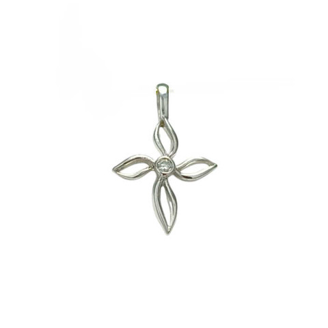 Risti-riipus timantilla 13mm korkea, valkokultaa