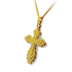 RMV-Korut Ortodoksi Risti-riipus 28mm korkea ketjulla, kullattua hopeaa