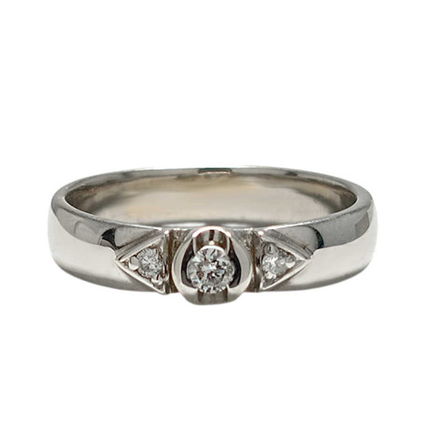 Timanttisormus kahdella sivukivellä, valkokultaa 