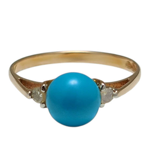 Turkoosi-sormus kahdella zirkonialla, 585-keltakultaa 