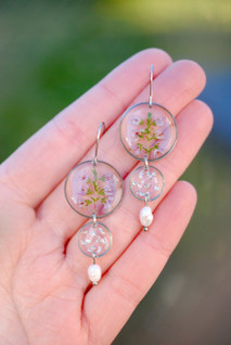 Kanerva -korvakorut helmellä, kirkas/hopea