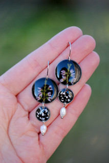 Kanerva -korvakorut helmellä, musta/hopea