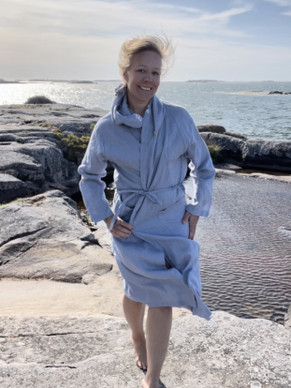 Usva pellava-aamutakki, siniharmaa