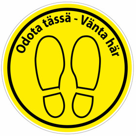 Odota tässä lattiatarra keltainen