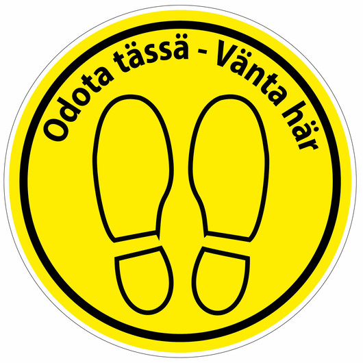 Odota tässä lattiatarra keltainen