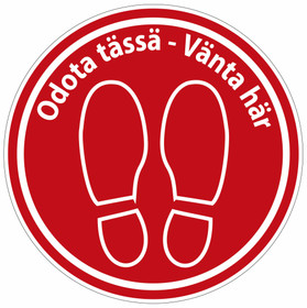 Odota tässä lattiatarra punainen