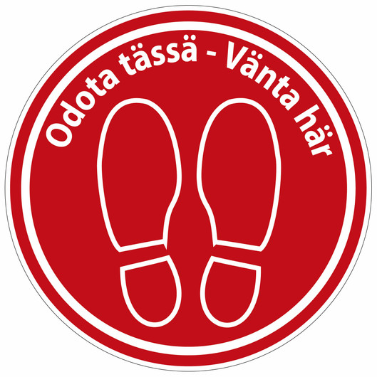 Odota tässä lattiatarra punainen