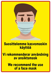 Suosittelemme kasvomaskin käyttöä kyltti
