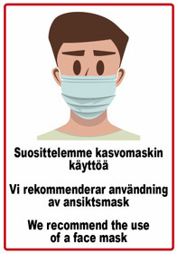 Suosittelemme kasvomaskin käyttöä 2 kyltti