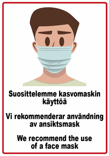 Suosittelemme kasvomaskin käyttöä 2 tarra