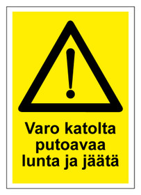 Varo katolta putoavaa lunta ja jäätä kyltti