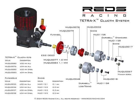 REDS TETRA-X ADJUSTABLE CLUTCH, 4 ALU SHOES KIT OFF ROAD, 34mm