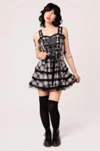 14053 HELL BUNNY HARLEY TARTAN – punk-inspired dress, blk/wht tartan