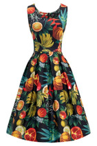 16991 DOLLY & DOTTY AMANDA TROPICAL print swing dress, musta