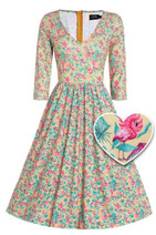 49917 DOLLY & DOTTY BILLIE FLAMINGO/PALM PRINT DRESS, yellow