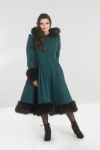 8057 HELL BUNNY ELVIRA – green coat with faux fur trim