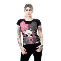 5615 INNOCENT CUTE GOTH T-SHIRT – pink/grey goth girl print