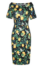 56236 DOLLY & DOTTY VALERIE off-shoulder kynämekko sitruuna printillä