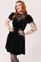 40420 HELL BUNNY MOURNING – goottihenkinen polvimittainen samettimekko