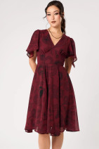 40438 HELL BUNNY VENOM MIDI DRESS – burgundy chiffon dress