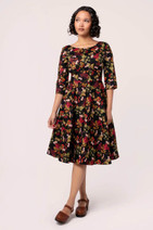 40480 HELL BUNNY EDWINA kellomekko syksyisessä kuosissa