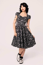 40481 HELL BUNNY MISCHIEF – black midi dress with Halloween print