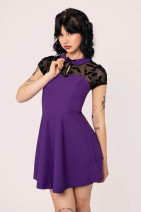 40499 HELL BUNNY BATSY – purple bengaline mini dress with velvet bats