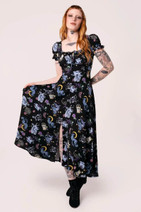 40504 HELL BUNNY MOONLIT MIDI – black dress with night-themed print