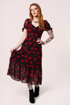 40510 HELL BUNNY THORN – musta sifonkimekko verenpunaisin ruusuin