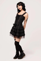 40525 HELL BUNNY HARLEY PINSTRIPE– punk-inspired mini dress,