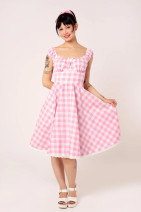 40530 HELL BUNNY CINDY MIDI DRESS – pink gingham & pockets