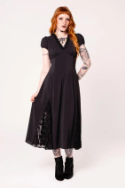 40546 HELL BUNNY EDITH DRESS – Black chiffon dress with lace godets