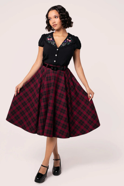 50402 HELL BUNNY CARMINA – midi skirt, black/red tartan