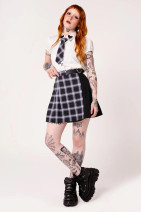 50423 HELL BUNNY CORNELL MINI SKIRT – tartan & heart buckle belt