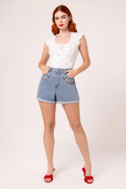 50425 HELL BUNNY FRANCOISE shorts – strawberry and daisy embroidery