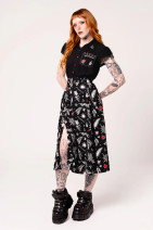50427 hELL BUNNY LEAH VISCOSE SKIRT – tattoo print & chain