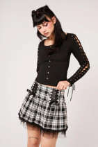 50469 HELL BUNNY QUINZEL C SKIRT– black and white tartan mini skirt