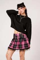 50469 HELL BUNNY QUINZEL C SKIRT – black and pink tartan mini skirt