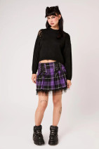 50469 HELL BUNNY QUINZEL C SKIRT – black and purple tartan mini skirt